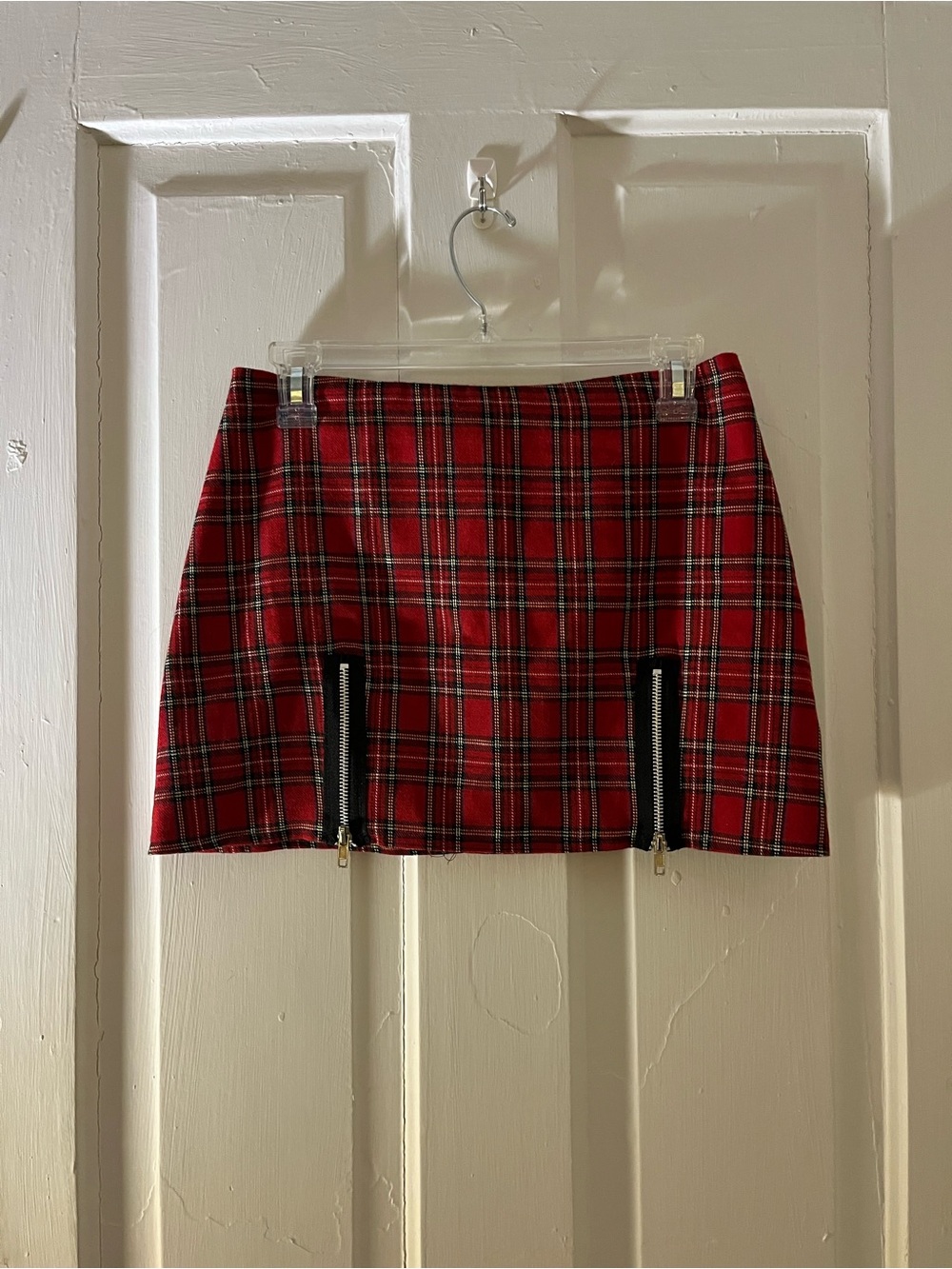 Morbid Threads Red Plaid Mini Skirt with Dual Zippers
